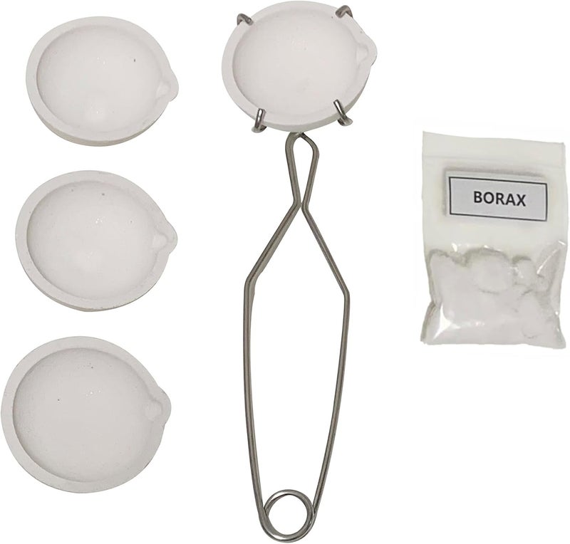 HWJMS 2.76" 4PCS 150g Ceramic Crucible Bowl Dish Cup with Clip Tongs Handle 2A with Pure 20g Borax for Jewelry Gold Silver Brass Casting Refining Quartz Tool - Image 1